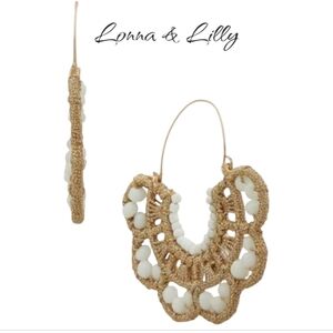 NWT Lonna & Lilly Gold White Crochet Beaded Hoop Chandelier Earrings Boho